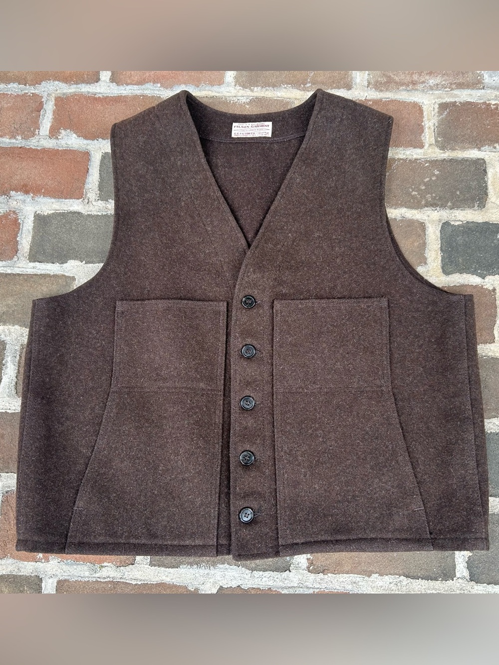 Vintage CC Filson Brown Wool Button Front Mackinaw Vest XL XXL 50 chest